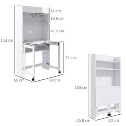HOMCOM Writing Desk with Foldable Desktop for Bedroom, Home Office, White - thumbnail 3