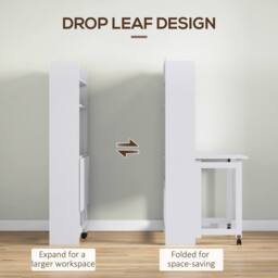 HOMCOM Writing Desk with Foldable Desktop for Bedroom, Home Office, White - thumbnail 4