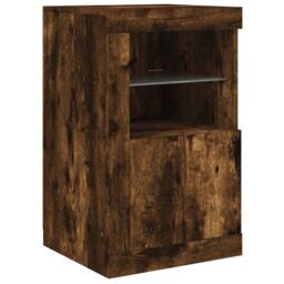 Berkfield Home Side Cabinet with LED Lights Smoked Oak Engineered Wood in Brown - thumbnail 3