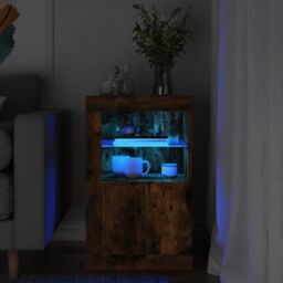 Berkfield Home Side Cabinet with LED Lights Smoked Oak Engineered Wood in Brown - thumbnail 1