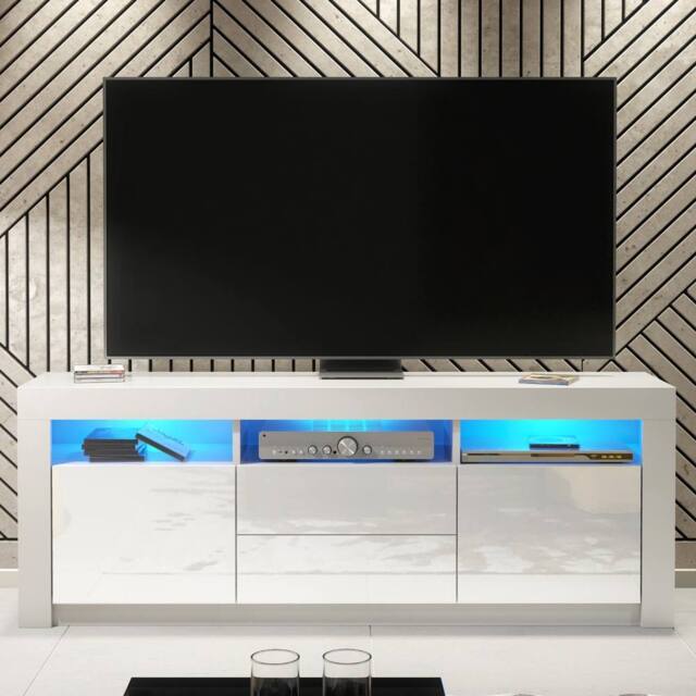 Creative Furniture Shine TV Unit 160cm - White with Gloss Doors & LED Lights - image 1