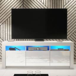 Creative Furniture Shine TV Unit 160cm - White with Gloss Doors & LED Lights