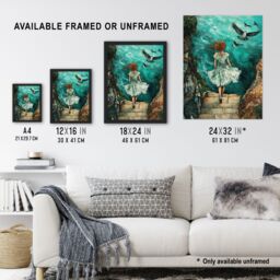 "Artery8 Surreal Dream Dive Stone Steps Sea Birds Wall Art Print in Blue - Size: W12"" x H16""" - thumbnail 3
