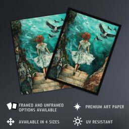 "Artery8 Surreal Dream Dive Stone Steps Sea Birds Wall Art Print in Blue - Size: W12"" x H16""" - thumbnail 2