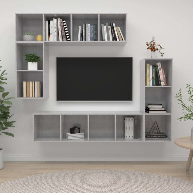 Berkfield Home 4 Piece TV Cabinet Set Concrete Grey Engineered Wood - image 1