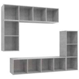 Berkfield Home 4 Piece TV Cabinet Set Concrete Grey Engineered Wood - thumbnail 2