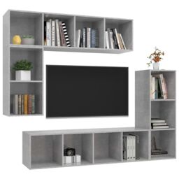 Berkfield Home 4 Piece TV Cabinet Set Concrete Grey Engineered Wood - thumbnail 3