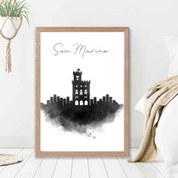 ARTZE San Marino Watercolour Skyline City Framed Print SIZE: A3 with Oak Frame in Black - Size: A4 - thumbnail 2