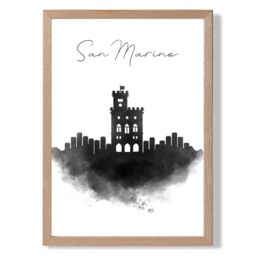 ARTZE San Marino Watercolour Skyline City Framed Print SIZE: A3 with Oak Frame in Black - Size: A4 - thumbnail 1