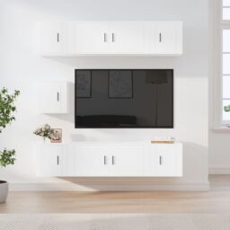 Berkfield Home 7 Piece TV Cabinet Set White Engineered Wood - thumbnail 1