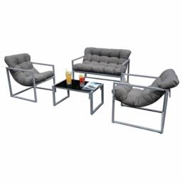 Neo 4 Piece Outdoor Metal Patio Furniture Set with Cushions Glass Table in Grey - thumbnail 7