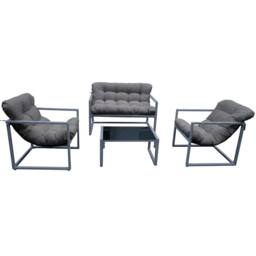 Neo 4 Piece Outdoor Metal Patio Furniture Set with Cushions Glass Table in Grey - thumbnail 8
