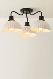 ValueLights Bourton Cream Ribbed Dome 3 Arm Ceiling Pendant Light with Bulbs in Black - thumbnail 3