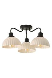 ValueLights Bourton Cream Ribbed Dome 3 Arm Ceiling Pendant Light with Bulbs in Black - thumbnail 7