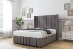 "Sloomy Melbourne Naples Divan Set No Drawers-54"" Wingback-Footboard in Grey - Size: Super King" - thumbnail 3