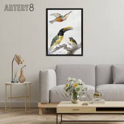 "Artery8 Kingfisher Toucan Bird & a Sparrow Schouman Framed Canvas Wall Art in White - Size: W12"" x H16""" - thumbnail 3