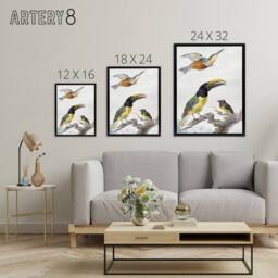 "Artery8 Kingfisher Toucan Bird & a Sparrow Schouman Framed Canvas Wall Art in White - Size: W12"" x H16""" - thumbnail 4