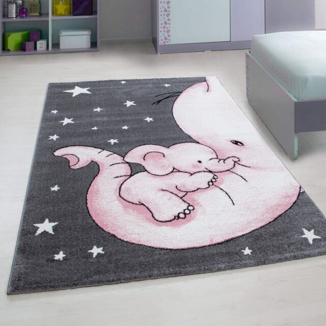 Bravich LTD Baby Elephant & Stars Rug - Kids in Pink - Size: 160 cm x 230 cm - image 1
