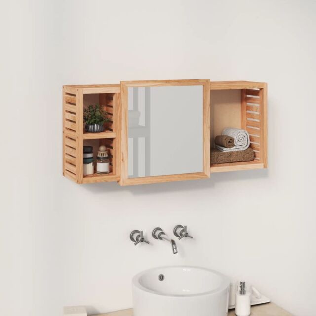 Berkfield Home Mirror Cabinet 80x17x34 cm Solid Wood Walnut in Brown - Size: 80 x 17 x 34 cm - image 1