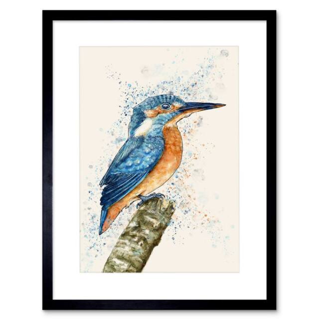 "Artery8 Kingfisher Watercolour Fishing Bird Home Decor 12x16"" Framed Art Print in Blue - Size: W12"" x H16""" - image 1