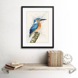 "Artery8 Kingfisher Watercolour Fishing Bird Home Decor 12x16"" Framed Art Print in Blue - Size: W12"" x H16""" - thumbnail 2
