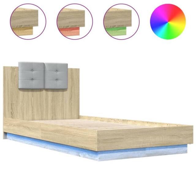 Berkfield Home Bed Frame with LED without Mattress Sonoma Oak 75x190 cm Small Single in Light Brown - image 1