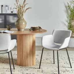 Wyld and Coco Set of 2 Dining Chairs Light Grey Polyester Upholstery Black Metal - thumbnail 1