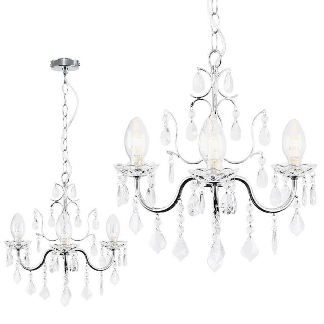 ValueLights Varuna Glass Droplet IP44 Rated Bathroom Chandelier Pendant Ceiling Light in Silver - image 1