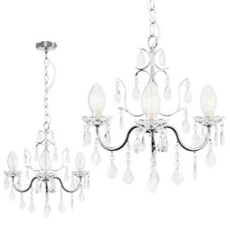 ValueLights Varuna Glass Droplet IP44 Rated Bathroom Chandelier Pendant Ceiling Light in Silver - thumbnail 1