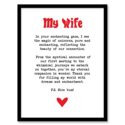 Artery8 Love Poem Unicorn Magic Wife Romantic Poetry Fun Framed Art Print in White - Size: A4 - thumbnail 1