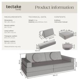 tectake Kids Sofa Lilly in Grey - Size: 120 cm - thumbnail 6