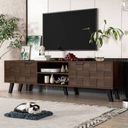 ModernLuxe Modern TV cabinet with 2 doors, 2 open shelves & storage design in Walnut - thumbnail 8