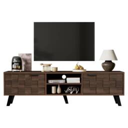 ModernLuxe Modern TV cabinet with 2 doors, 2 open shelves & storage design in Walnut - thumbnail 2