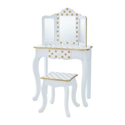 Teamson Kids Kids Wooden Play Vanity Table Set, Polka Dot, White/Gold in White