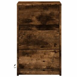 Berkfield Home Bedside Cabinet with LED Lights Smoked Oak Engineered Wood in Brown - thumbnail 6