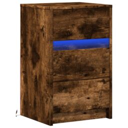 Berkfield Home Bedside Cabinet with LED Lights Smoked Oak Engineered Wood in Brown - thumbnail 3