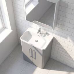 Balterley Aldershawe 2 Door Vanity Unit, Thin Edge Ceramic Basin, 600mm, Grey - thumbnail 3
