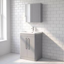 Balterley Aldershawe 2 Door Vanity Unit, Thin Edge Ceramic Basin, 600mm, Grey - thumbnail 4