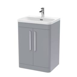 Balterley Aldershawe 2 Door Vanity Unit, Thin Edge Ceramic Basin, 600mm, Grey - thumbnail 1