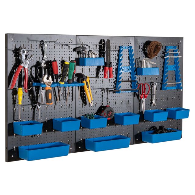 Costway Pegboard Wall Organizer 9-Bin Parts Rack Organizer w/ Hammer Racks in Blue - image 1