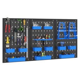 Costway Pegboard Wall Organizer 9-Bin Parts Rack Organizer w/ Hammer Racks in Blue - thumbnail 9