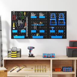 Costway Pegboard Wall Organizer 9-Bin Parts Rack Organizer w/ Hammer Racks in Blue - thumbnail 7