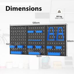 Costway Pegboard Wall Organizer 9-Bin Parts Rack Organizer w/ Hammer Racks in Blue - thumbnail 6