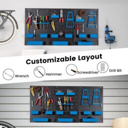 Costway Pegboard Wall Organizer 9-Bin Parts Rack Organizer w/ Hammer Racks in Blue - thumbnail 5