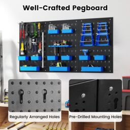Costway Pegboard Wall Organizer 9-Bin Parts Rack Organizer w/ Hammer Racks in Blue - thumbnail 2