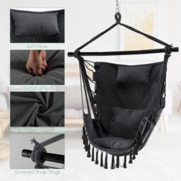 EONLION Swing Hanging Hammock with Metal Stand in Black - Size: 120 - thumbnail 5