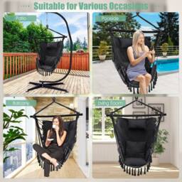 EONLION Swing Hanging Hammock with Metal Stand in Black - Size: 120 - thumbnail 3