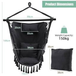 EONLION Swing Hanging Hammock with Metal Stand in Black - Size: 120 - thumbnail 2