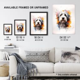 "Artery8 Wall Art Print Old English Sheep Dog Lovers Gift Watercolour Pet Portrait Painting Artwork Poster - Size: W18"" x H24""" - thumbnail 3
