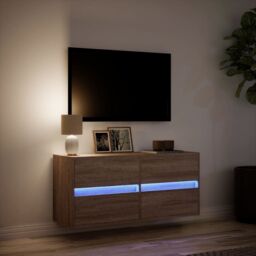 Berkfield Home TV Wall Cabinet with LED Lights Brown Oak 100x31x45 cm - Size: 100 x 31 x 45 cm - thumbnail 5